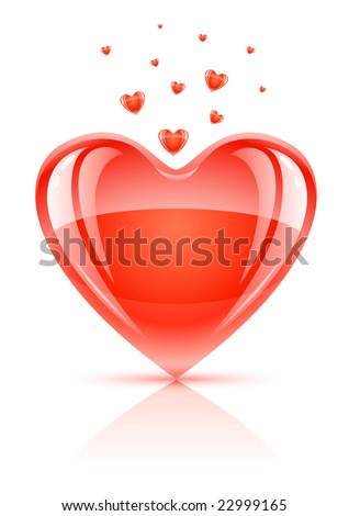  red glossy valentine's day symbol - glass love heart vector illustration