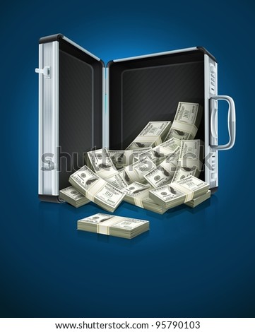 case with dollars money concept vector illustration EPS10. Transparent objects used for shadows and lights drawing