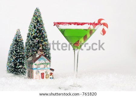 Winter Cocktail - Alcoholic drink and snow scene with a Christmas theme