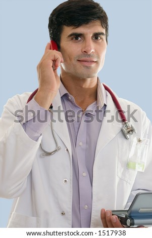 Medical healthcare worker going about business using wireless technologies