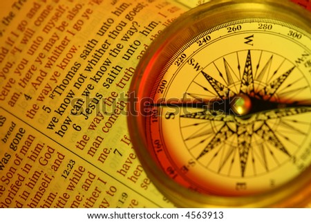 How can we know the way?  Jesus said, I am the way the truth and the life.....   A compass points to Jesus and the popular New Testament bible verse John 14:6  Focus to verse 6.