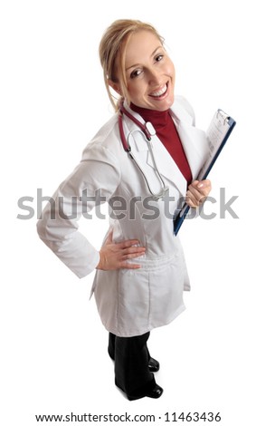 Successful cheery  female doctor or nurse  ready to assist your health care needs.