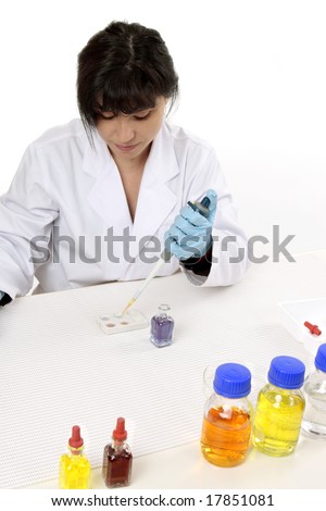 Looking down on a laboratory worker doing research