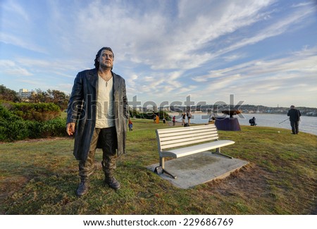 BONDI, AUSTRALIA -  OCTOBER 23 , 2014; Sculpture by the Sea free public event 2014.  Sculpture titled The Wanderer  by Sean Henry, England
