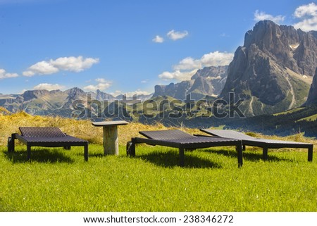 Lounge Chairs Overlooking in Dolomites mountains