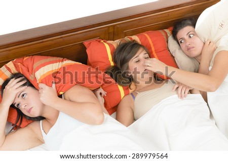 A snorer woman disturbing her roommates