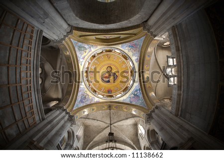 Ceiling fresco of jesus in the church of the holy sepulcher, jerusalem, israel