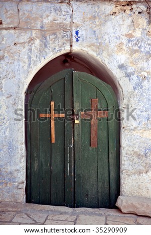 Old door in the monastery. Old city. Jerusalem.