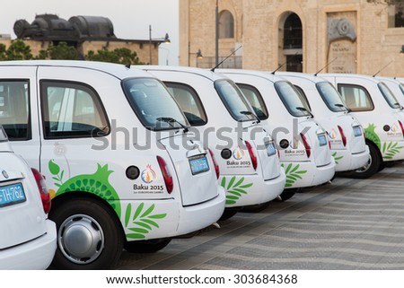 BAKU - June 18, 2015: London Cabs on June 18  in BAKU, Azerbaijan. \
 Baku will host first European Games in 2015