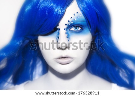 Beautiful woman with blue Hair and Make Up