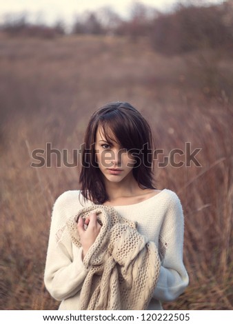 Beautiful girl freezing outdoor - stock photo
