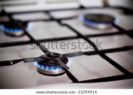 Flames of domestic kitchen gas stove.