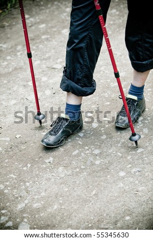Nordic walking feet close-up