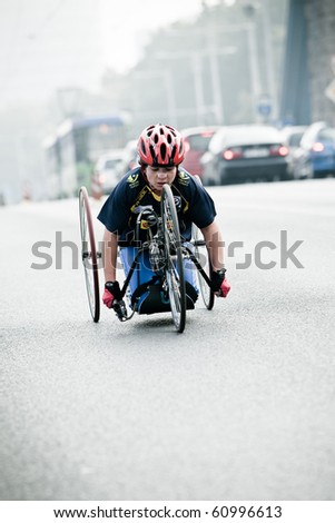 WROCLAW - SEPTEMBER 12: Disabled athlete at Wroclaw Marathon, September 12, 2010 in Wroclaw, Poland