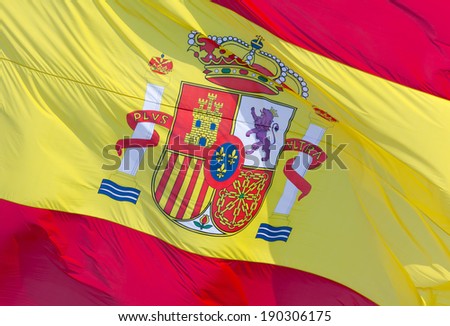Closeup of a Waving Spanish Flag