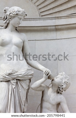 Close-up of the Marble Statue of Tethys on the Facade of the Lloyd Palace in Trieste, Italy