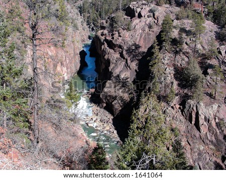 Mountain river cutting through the rock in Colorado