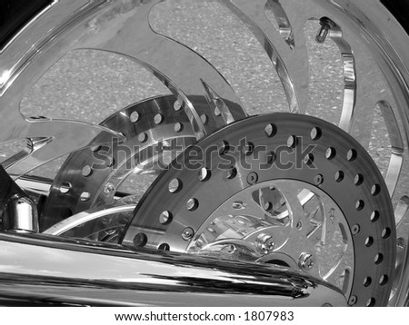 Hot motorcycle wheel - black and white image
