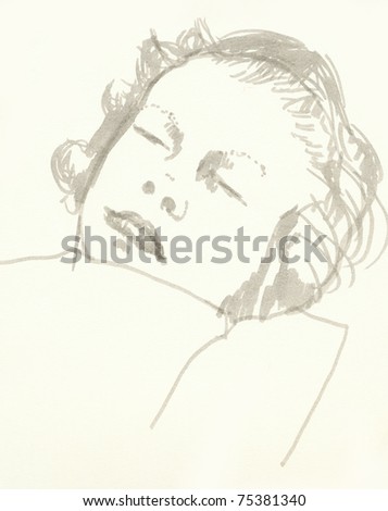 sleeper, pencil sketch of baby girl head
