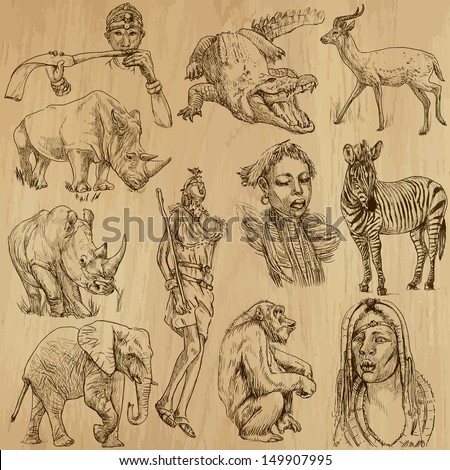 Traveling series AFRICA Collection of an hand drawn original illustrations no tracing Description Each drawing comprise of two layers of outlines colored background is isolated Traveling series AFRICA Collection of an hand drawn original illustrations no tracing Description Each drawing comprise of two layers of outlines colored background is isolated