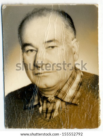 CENTRAL BULGARIA, BULGARIA - CIRCA 1970: Common portrait of an unknown elderly man - Note: slight blurriness, better at smaller sizes - circa 1970