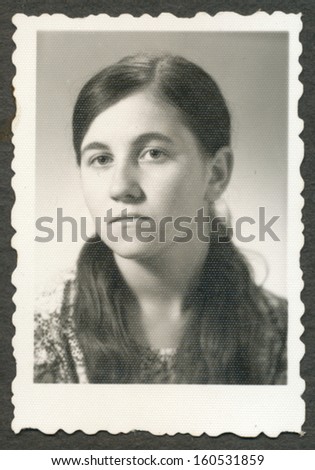 CENTRAL BULGARIA, BULGARIA - CIRCA 1965 - Common portrait of an unknown young woman  circa 1965