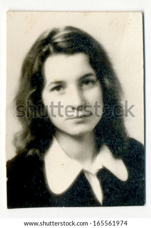 CENTRAL BULGARIA, BULGARIA - CIRCA 1965 - Common portrait of an unknown young woman (teenager) - Note: slight blurriness, better at smaller sizes - circa 1965
