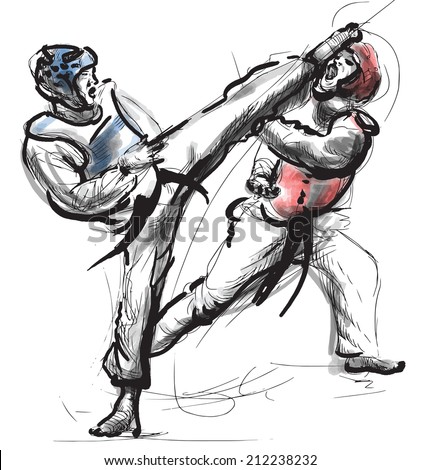 An hand drawn converted vector (in calligraphic) style from series Martial Arts: TAEKWON-DO (is a Korean martial art. It combines combat and self-defense techniques with sport and exercise).