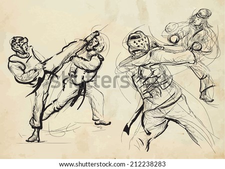 An hand drawn converted vector (in calligraphic) style from series Martial Arts: TAEKWON-DO (is a Korean martial art. It combines combat and self-defense techniques with sport and exercise).