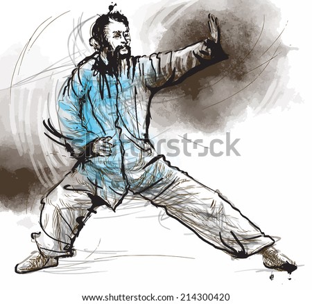 An hand drawn illustration (converted into vector) from series Martial Arts: TAIJI (Tai Chi). Is an internal Chinese martial art practiced for both its defense training and its health benefits.