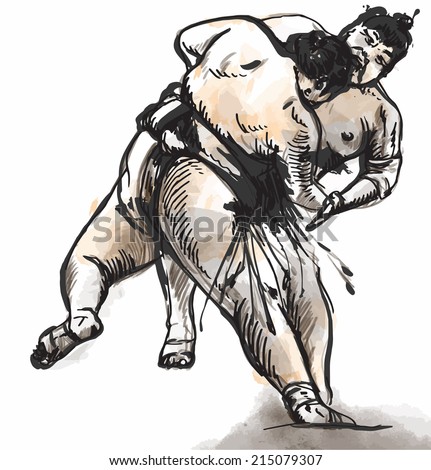 An hand drawn (converted) vector from series Martial Arts: SUMO. Sumo is a competitive full-contact wrestling sport originated in Japan, the only country where it is practiced professionally.
