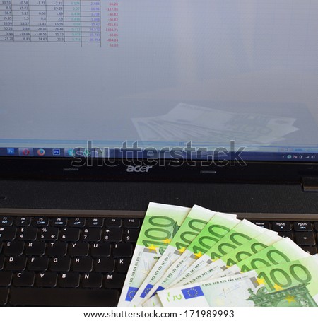 Euro Money Banknotes on laptop