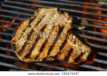 Steak on Barbecue Grill Flames
