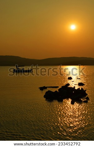 greece boat on sunset