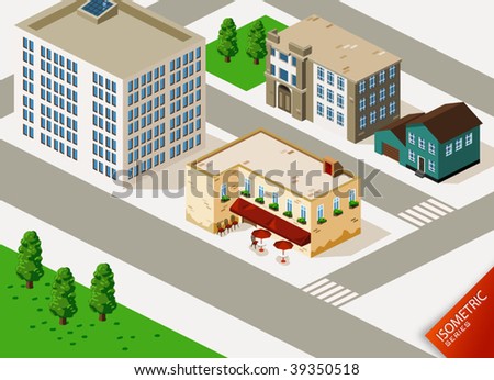 Cafe and Buildings Isometric Cafe and Buildings Isometric