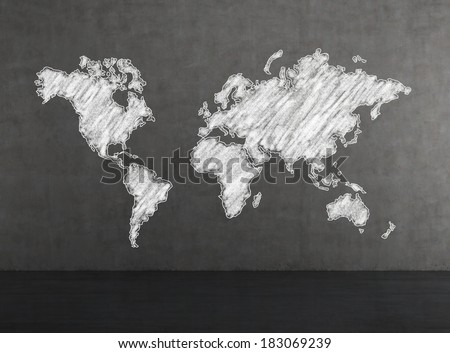 The world map, drawn by chalk