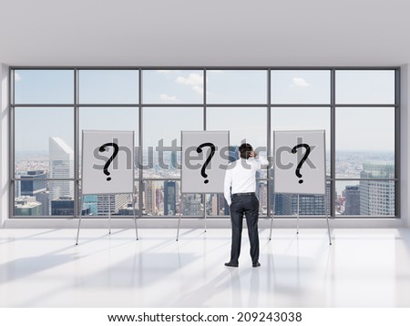 A concept of confused businessman choosing the best way of business development