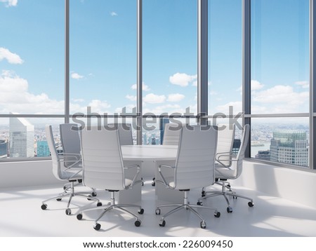 Conference room. Modern office with windows and city view.