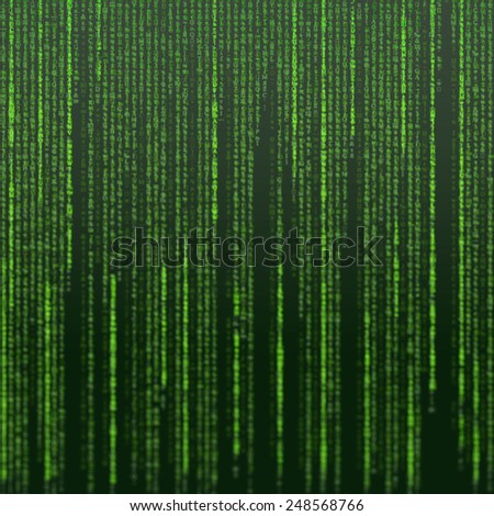 Green binary code on a black background