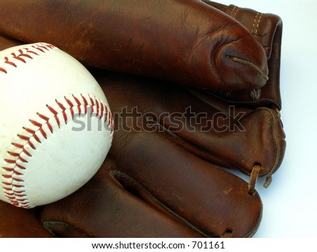 old baseball glove and ball