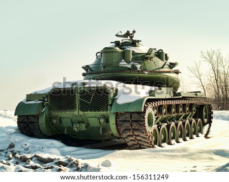 american army tank in wintertime