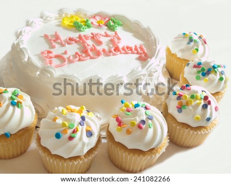 birthday cake and cupcakes