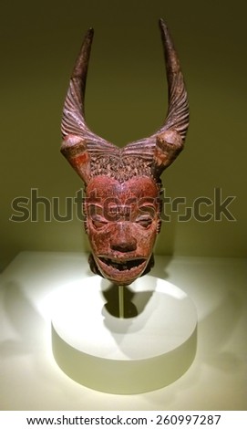 Washington, DC, USA. March 10,2014. Smithsonian African Art Museum. Mask of the Boki people, middle Cross River region, Nigeria. Circa late nineteenth century.