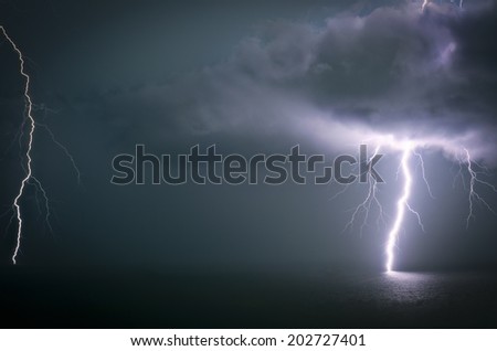 Lightning strikes the sea through a cloud during a large thunderstorm in Durban, South Africa