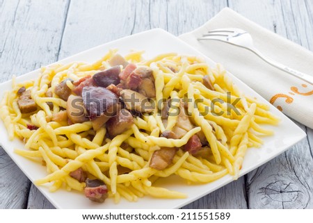 Trofie pasta with mushrooms from Italy