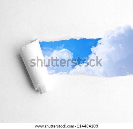 white paper ripped bending cloud fly background