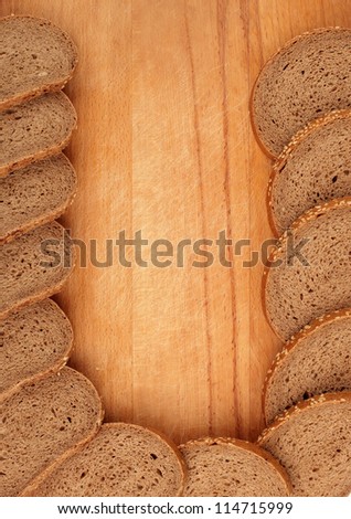 bread slice on plank background border