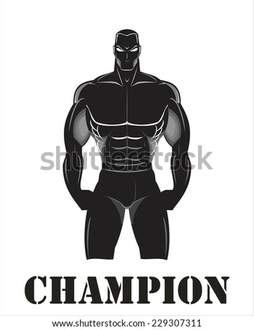 Design for Gym. Bodybuilder silhouette. Muscular man. Sportsman silhouette character. Sport Fitness club creative concept. Power strength man icon. Fighter. Masculine. Fitness club Icon. Fighting Club