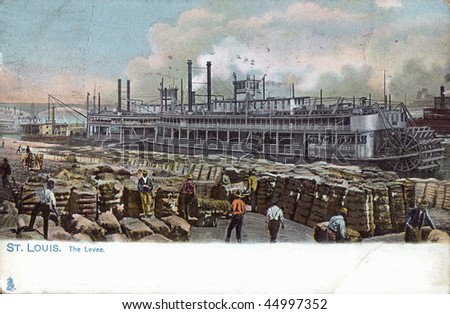 Dock scene paddle wheel steam ship historic postcard 1907