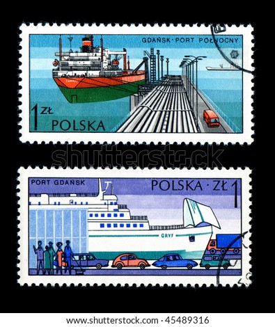 POLAND - DATE UNKNOWN: Obsolete canceled postage stamp commemorating sea transportation, Poland, circa unknown